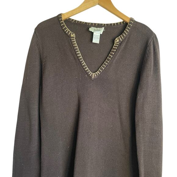 Neimen Marcus Women Tunic Sweater L Brown Embroider Trim Boho Retro Hippie Beach - Picture 3 of 11
